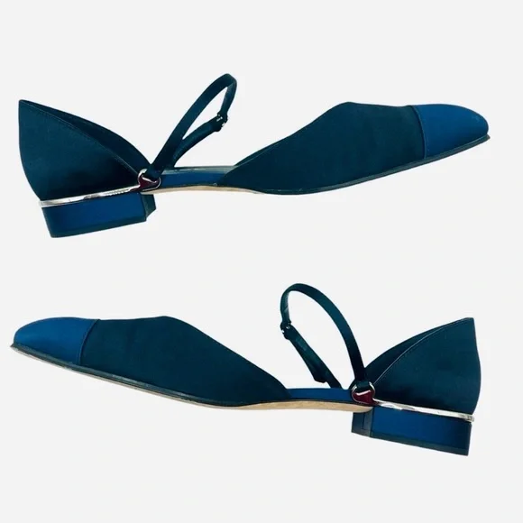 CHANEL Navy Satin Cap Toe Ankle Strap CC Flats 38.5EU - Picture 7 of 16
